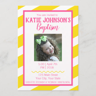 LDS Baptism Invitation GIRL - Yellow and Pink