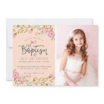 LDS BAPTISM PHOTO INVITATION | Elegant Pink Girl