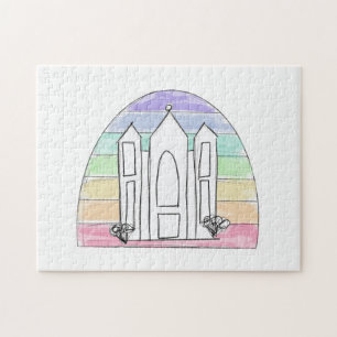 LDS Salt Lake City Temple rainbow sunset mormon Jigsaw Puzzle