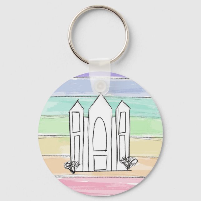 LDS Salt Lake City Temple rainbow sunset mormon Keychain (Front)