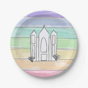 LDS Salt Lake City Temple rainbow sunset mormon  Paper Plate