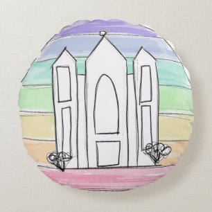 LDS Salt Lake City Temple rainbow sunset mormon  Round Pillow