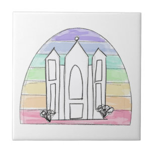 LDS Salt Lake City Temple rainbow sunset mormon   Tile