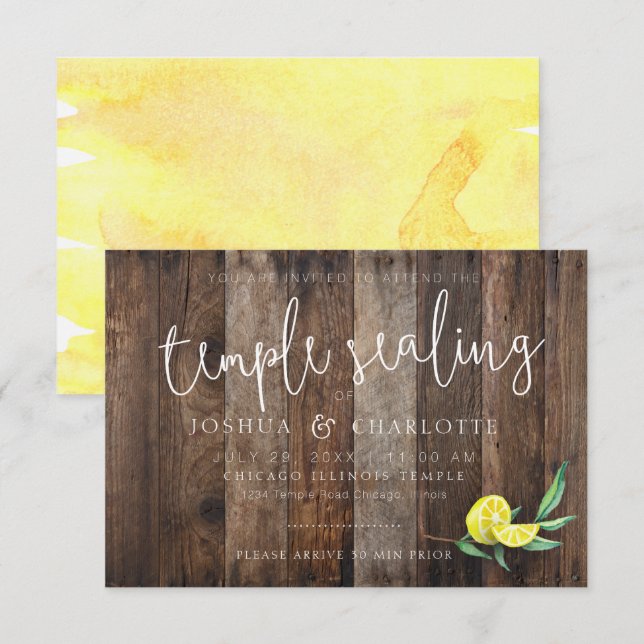 LDS TEMPLE SEALING CARD INSERT | Rustic Wood Lemon (Front/Back)