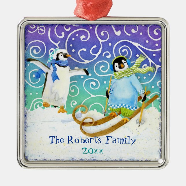 Le 1er ornement de Noël du bébé Penguin Skiing (Devant)