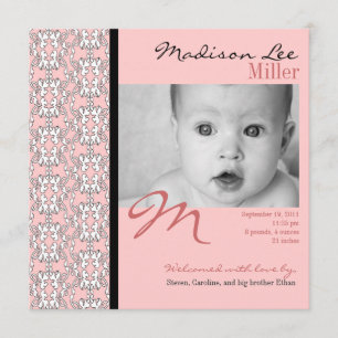 Le baroque dans le faire-part rose de bébé