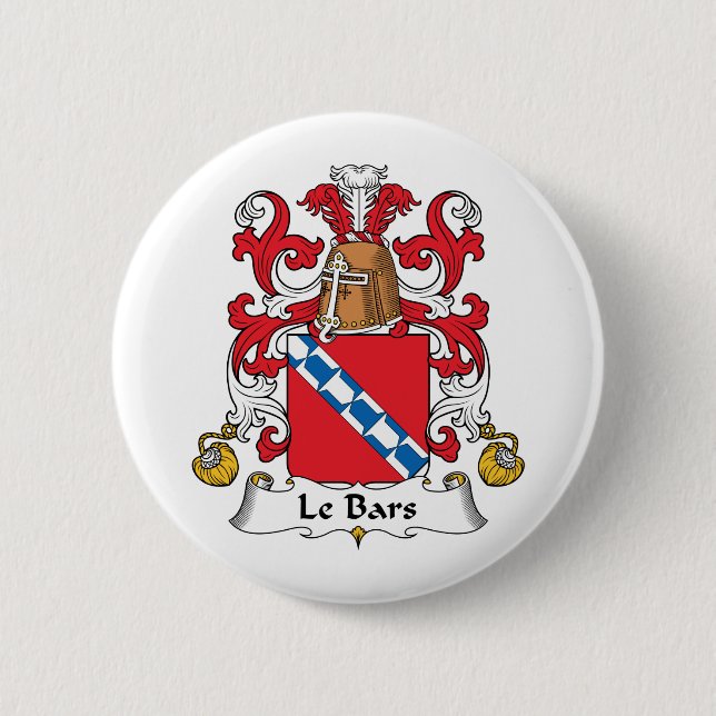 Le Bars Family Crest 2 Inch Round Button (Front)
