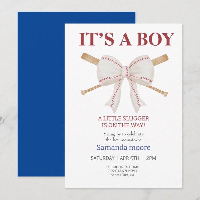 Le baseball c'est une invitation de baby shower ga (Devant / Derrière)