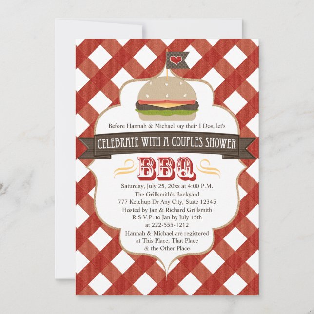 Le BBQ d'hamburger couple des invitations de (Devant)