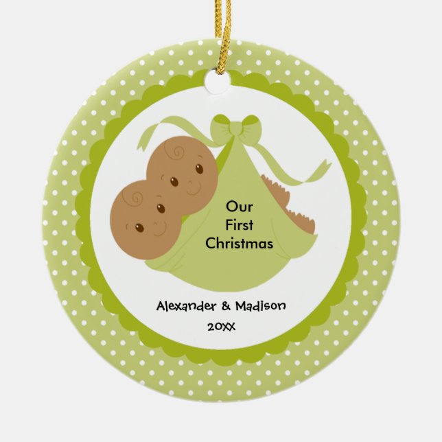 Le bébé jumelle le premier ornement de Noël du (Devant)