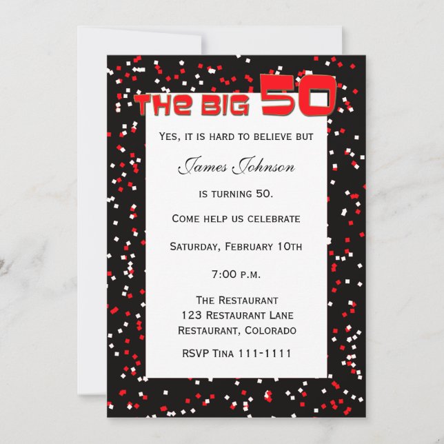 "Le BIG 50" 50e anniversaire Invitation sur Noir (Devant)