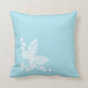 Le blanc et le bleu ont brodé le coussin de regard