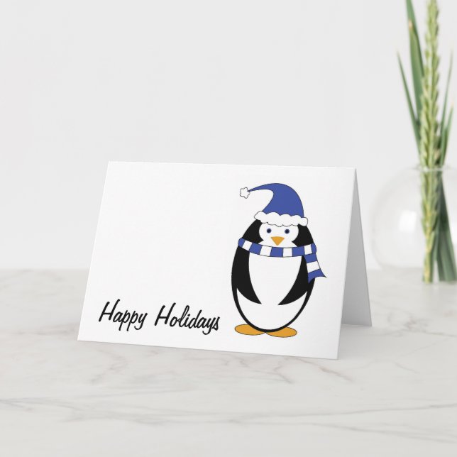 Le bleu de pingouin vêtx la carte de vacances (Devant)
