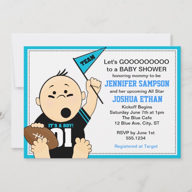 Le bleu folâtre des invitations de baby shower de (Devant)