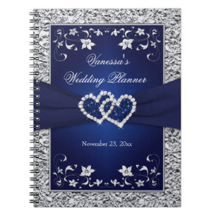 Le bleu marine, argentent le carnet floral jointif