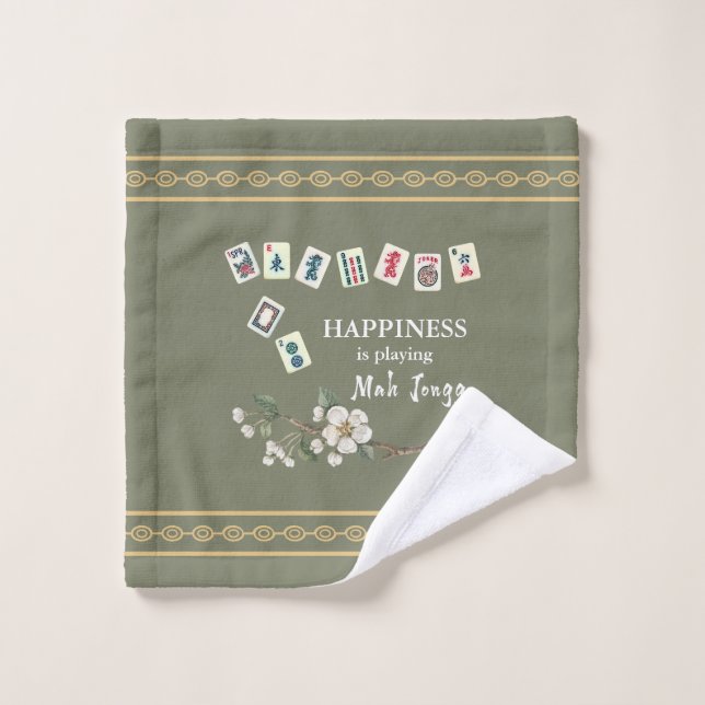 Le bonheur joue à Mah Jongg Green Wash Towel (Gant de toilette)
