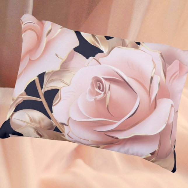 Le Boudoir Noir Peachy Pink Roses on Black Accent Pillow (Peach pink gold on black is stunning!)