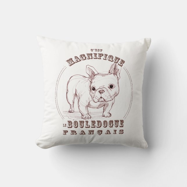 Le Bouledogue Francais Throw Pillow (Front)
