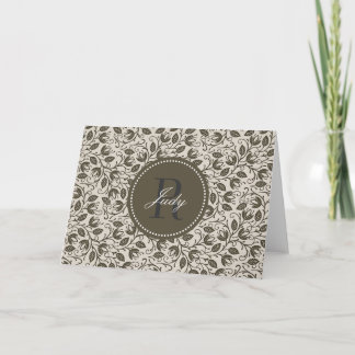 Le brun laisse des cartes de note de monogramme