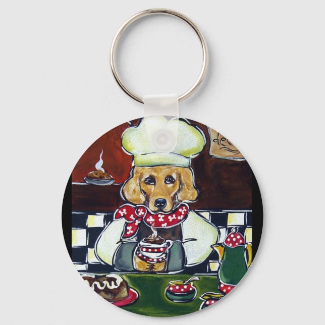 Le Cafe Golden Retriever Keychain (Front)