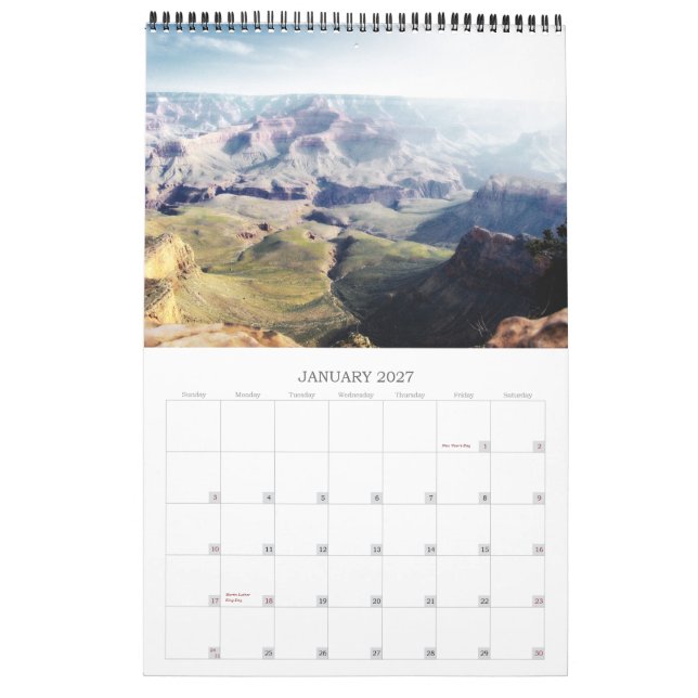 Le calendrier de canyon grand (Jan 2027)