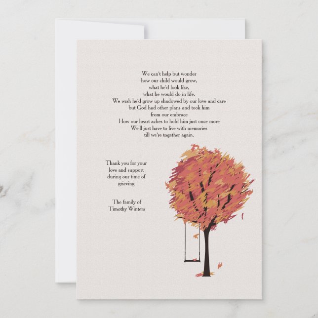 Le Carte de remerciements de Lonely Bereavement (Devant)