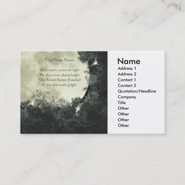 Le carte de visite de fées de forêt (Devant)