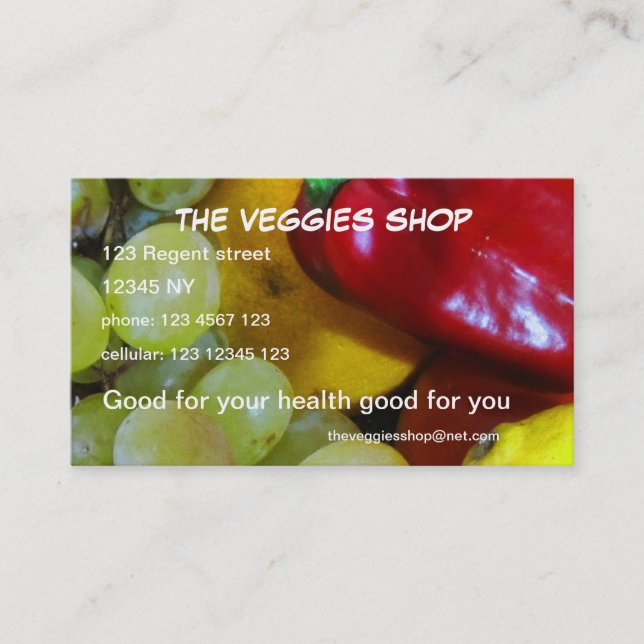 Le carte de visite de magasin de légume (Devant)