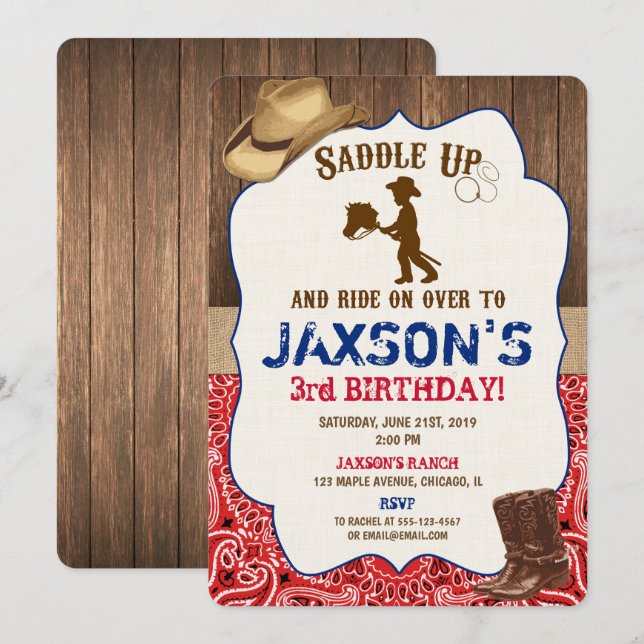 Le casquette de cowboy initialise des invitations (Devant / Derrière)