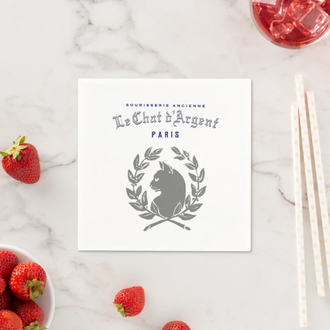 Le Chat d'Argent Neoclassical Cat Crest Paper Napkin (Insitu)
