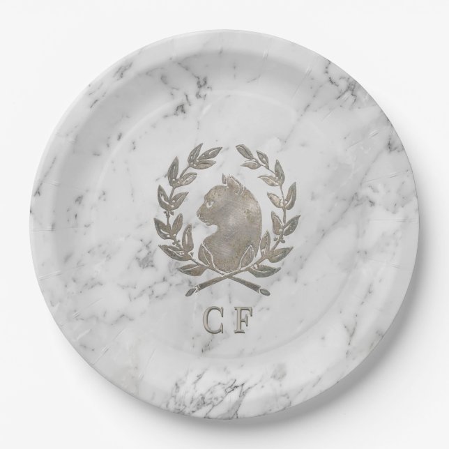 Le Chat d'Argent Personalized Carrara Marble Paper Plate (Front)
