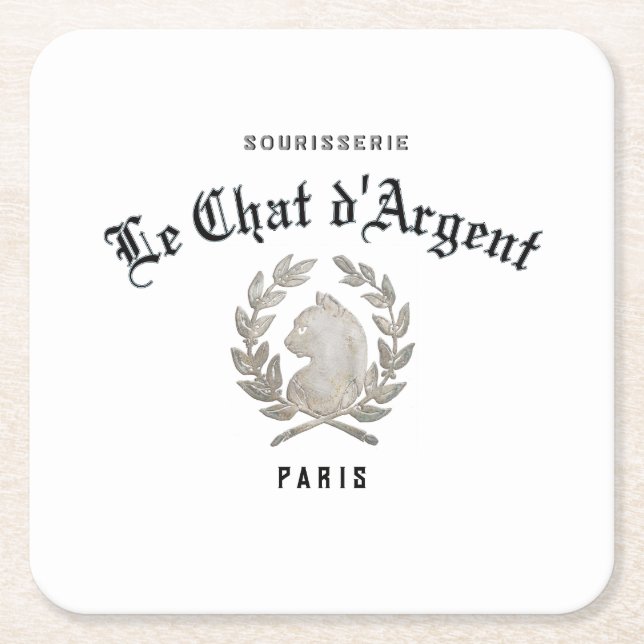 Le Chat d'Argent Vintage Square Coaster (Front)