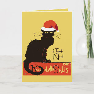 Le Chat Noel Christmas Parody Distressed Cut Out Holiday Card