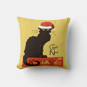 Le Chat Noel Christmas Parody Distressed Cut Out Throw Pillow