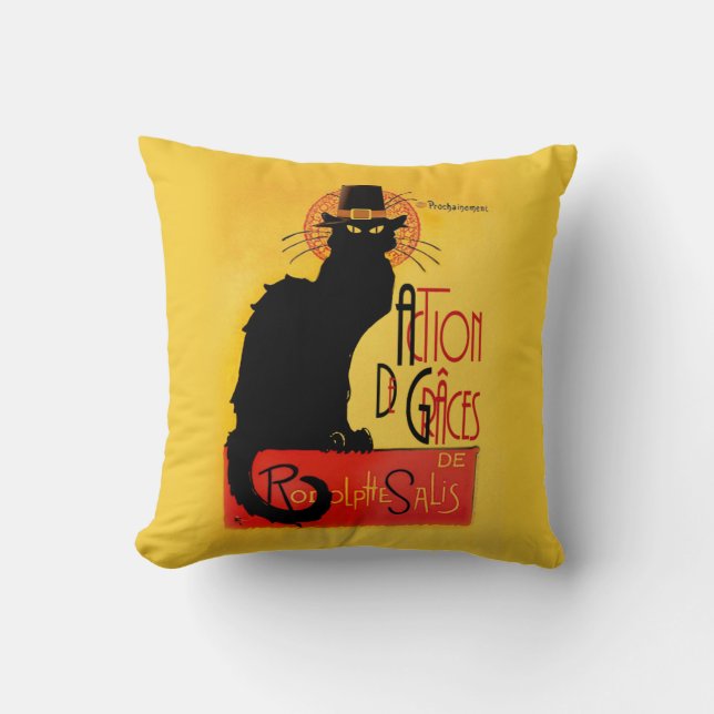 Le Chat Noir - Action De Grâces Throw Pillow (Front)