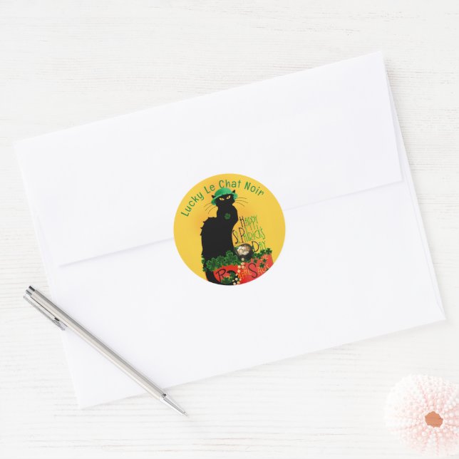 Le Chat Noir Clover St. Patrick's Day Classic Round Sticker (Envelope)