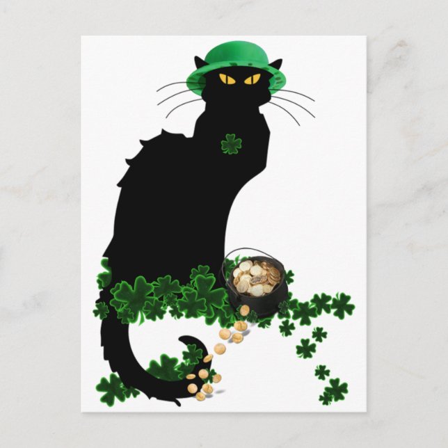 Le Chat Noir Clover St. Patrick's Day Postcard (Front)