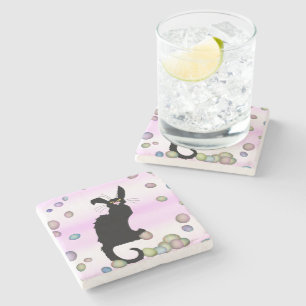 Le Chat Noir - Easter Bunny on Pink Background Stone Coaster