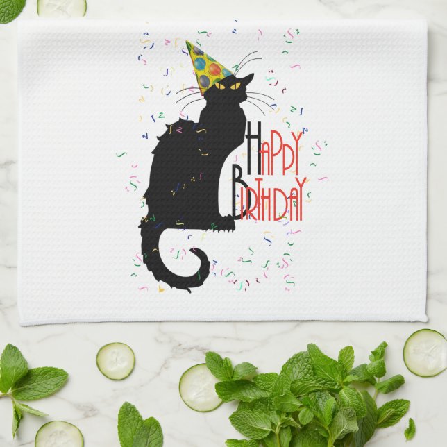 Le Chat Noir Happy Birthday Kitchen Towel (Folded)