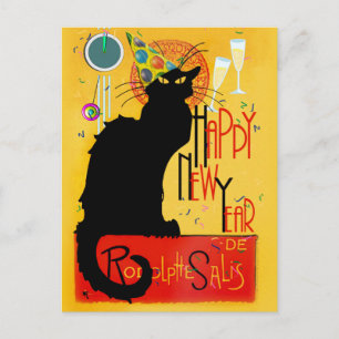 Le Chat Noir Happy New Year Holiday Postcard
