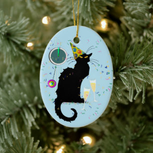 Le Chat Noir Happy New Year Party Ceramic Ornament