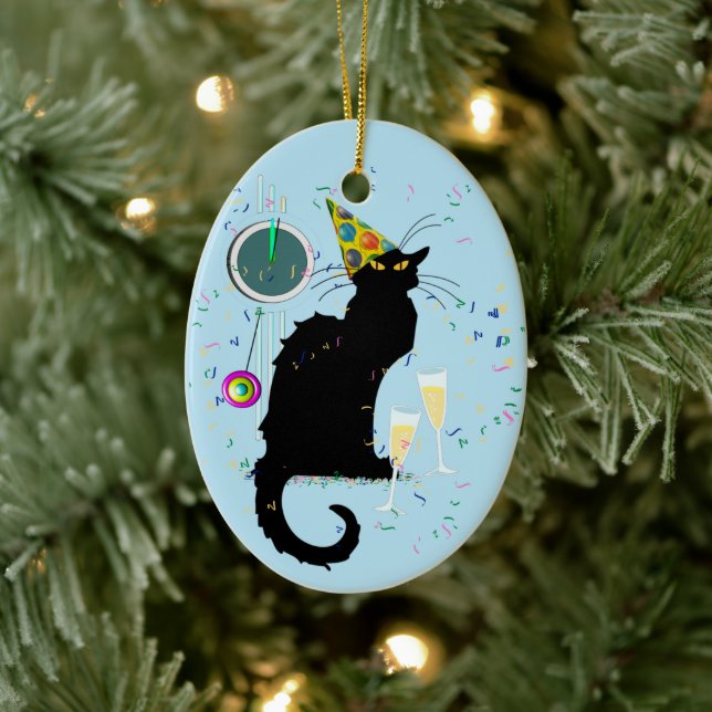 Le Chat Noir Happy New Year Party Ceramic Ornament (Tree)