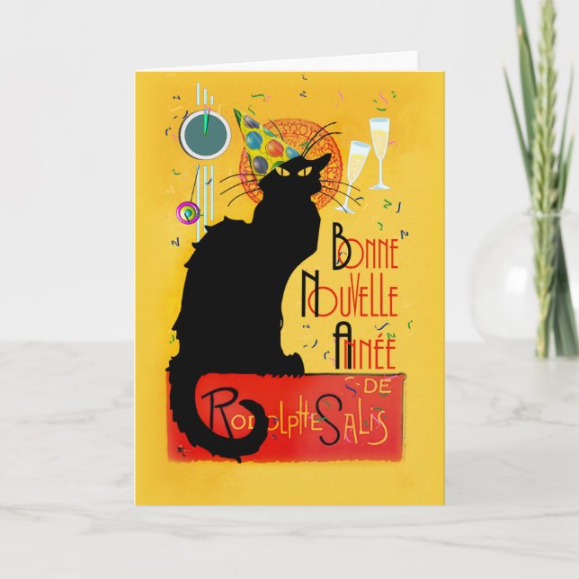 Le Chat Noir Happy New Year Party Holiday Card (Front)