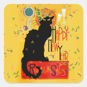 Le Chat Noir Happy New Year Square Sticker