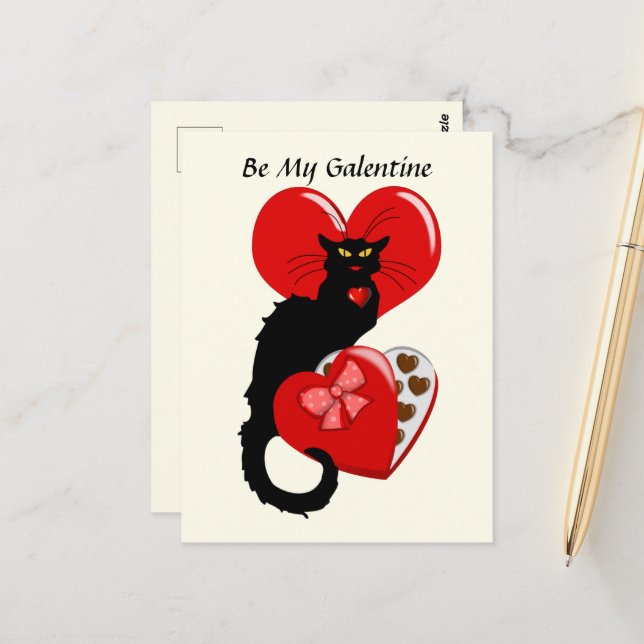Le Chat Noir Heart Candy Valentine's Day  Postcard (Front/Back In Situ)