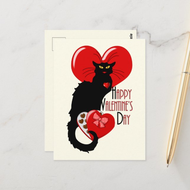 Le Chat Noir Heart Candy Valentine's Day  Postcard (Front/Back In Situ)