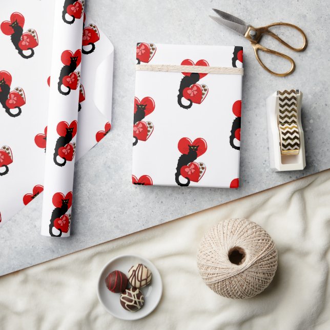 Le Chat Noir Heart Candy Valentine's Day  Wrapping Paper (Crafts)