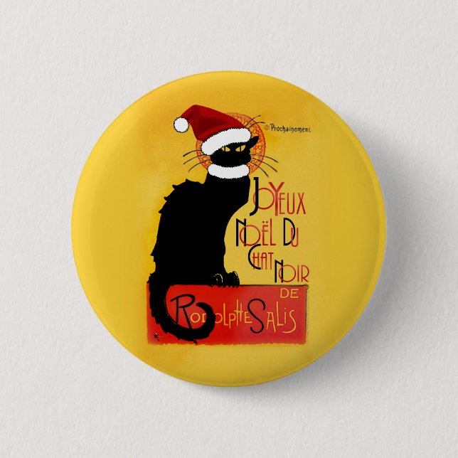 Le Chat Noir Santa Hat Christmas 2 Inch Round Button (Front)