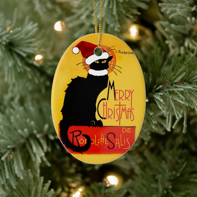 Le Chat Noir Santa Hat Christmas Ceramic Ornament (Tree)