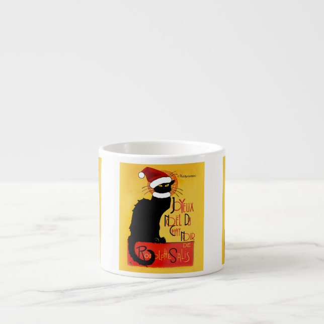 Le Chat Noir Santa Hat Christmas Espresso Cup (Front)